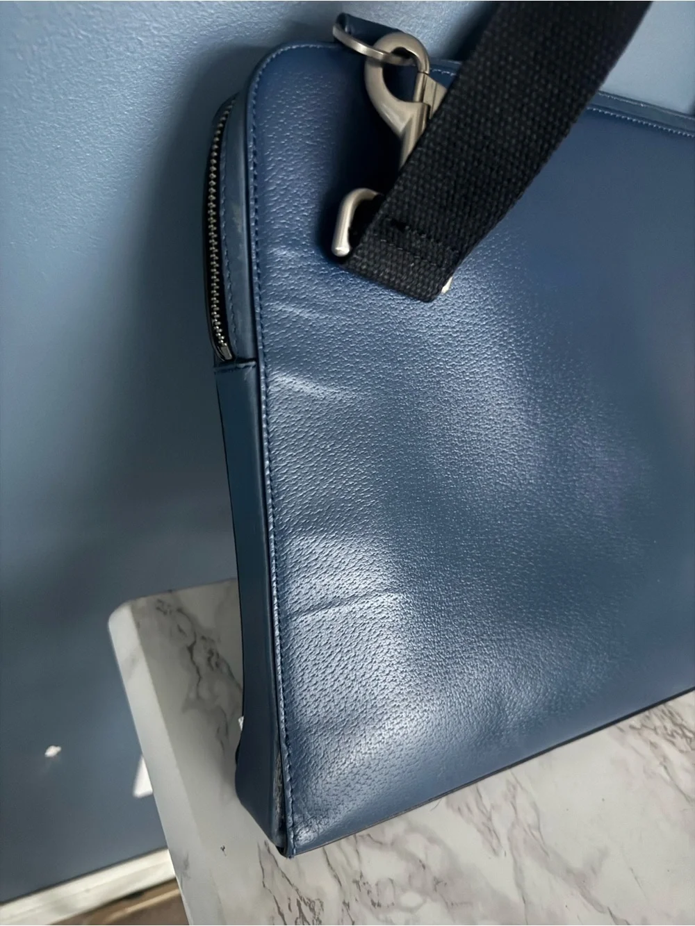 Jack Spade Mason Leather Slim Briefcase Cobalt Blue